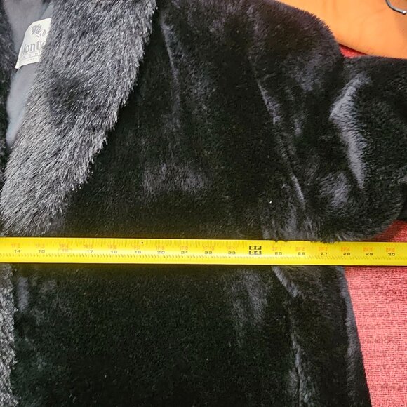 Vintage Monterey Fashions Full Length Faux Fur Coat 2X Black Mobwife Made in USA - Picture 10 of 13